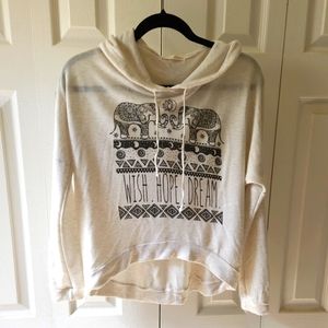 Papaya Oversized Hooded Bohemian Shirt, Oatmeal and Black, size Small